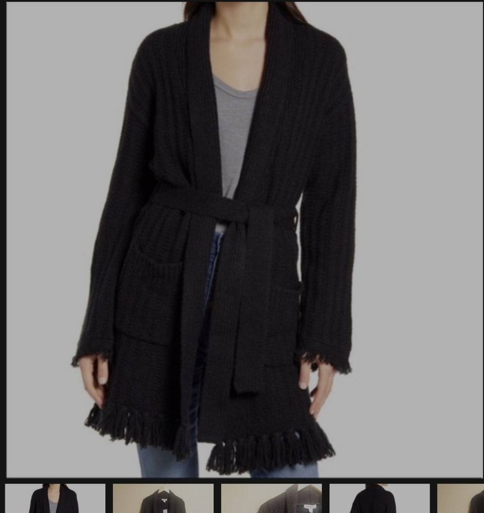 Treasure & Bond Sweaters | Treasure & Bond Black Fringe Trim Open Front Belted